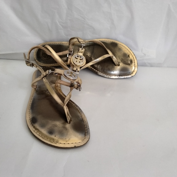 Tory Burch Metallic Gold Ali Thong Sandal Sz 8.5 - Picture 14 of 16